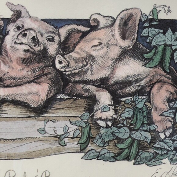 Eileen Hayes Pigs Art Print Titled Pork and Beans Vintage Pencil Signed & FRAMED - Picture 6 of 12